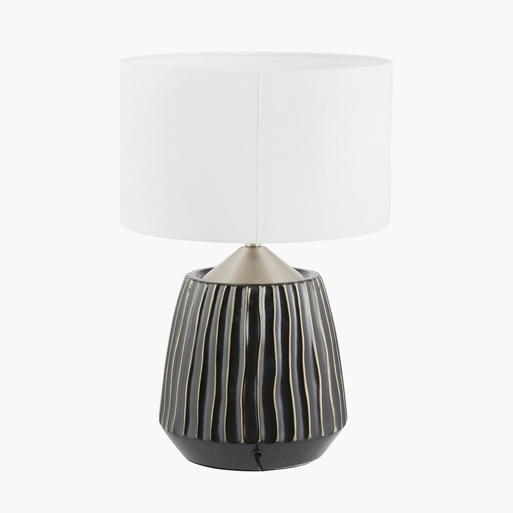 Artemis Black Textured Ceramic & Brushed Silver Table Lamp